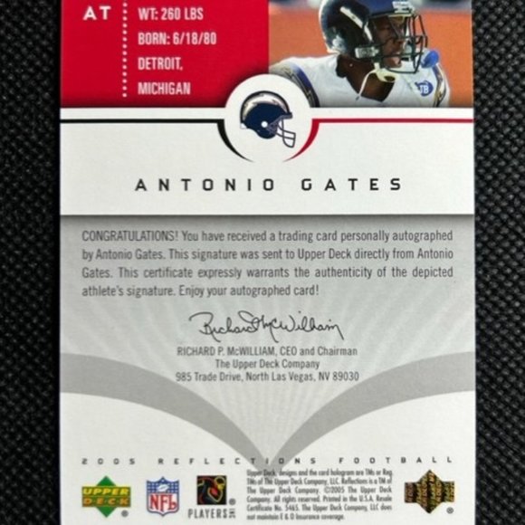 2005 Upper Deck Signature Reflections #SR-AT Auto Antonio Gates San Diego Charge - Picture 2 of 2